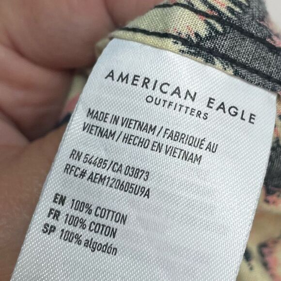 American Eagle Yellow Palm Tree Button Front Shirt Large - Picture 5 of 6